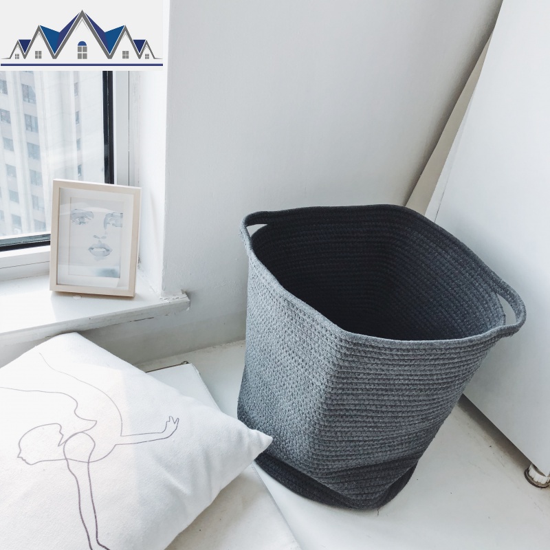 ins脏衣篮北欧简约脏衣篓衣物桌面杂物玩具整理收纳筐日式洗衣篮 三维工匠收纳篮 【特大】圆桶石墨灰36*34可水洗