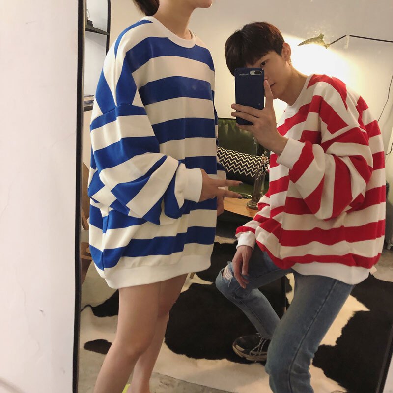 梵克公牛情侣装网红卫衣男外套韩版宽松条纹衣服慵懒风秋装