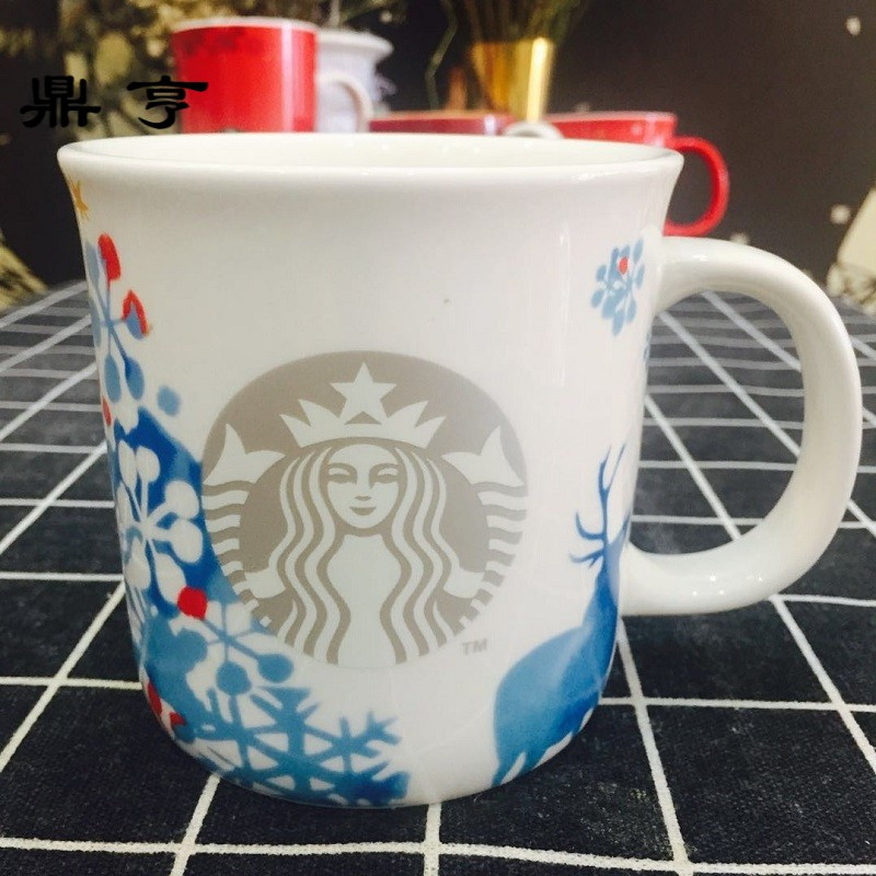 鼎亨12盎司圣诞系列咖啡杯 陶瓷马克杯355ml 可选盖勺礼袋 圣诞节