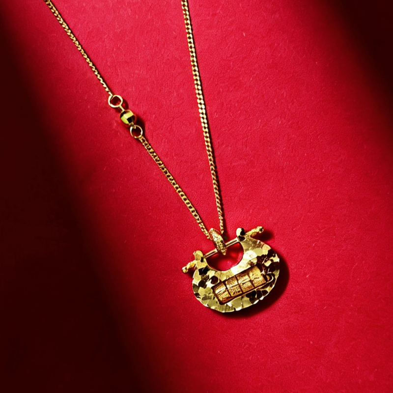 北京黄金 S925 银碎冰冰岁岁平安锁套链 国风百搭银项链高清大图