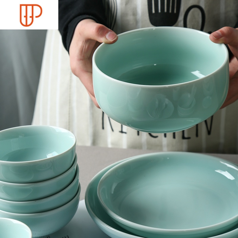 龙泉青瓷餐具组合套装碗碟套装日式家用陶瓷米饭碗菜盘子醋碟餐盘国泰