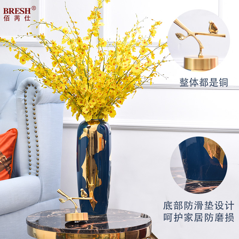 轻奢现代陶瓷花瓶纯铜盖摆件新中式客厅插花景德镇陶瓷大花瓶家居 三维工匠 大号高清大图