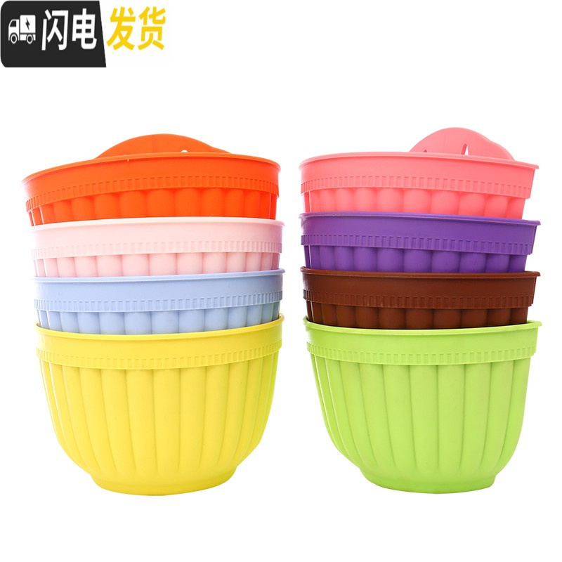 三维工匠挂式花盆简约加厚树脂塑料吊盆挂盆吊兰花盆垂吊绿萝月季玫瑰花盆 蓝色6个(配挂钩) 特大[口长24.5CM花盆容器