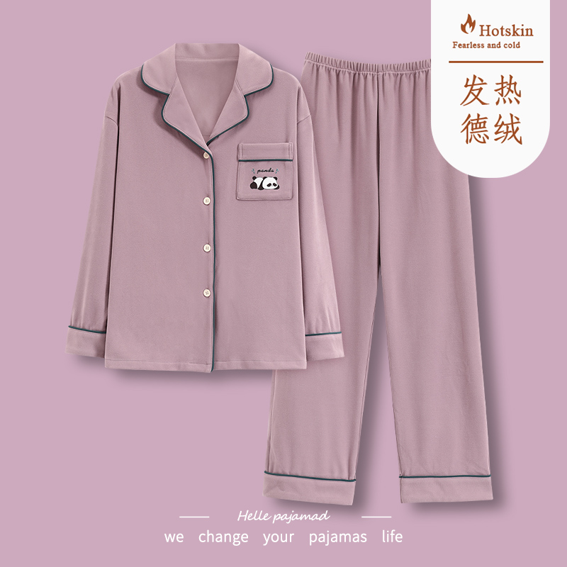2025新款啄木鸟秋冬睡衣女士德绒长袖磨毛加厚保暖春秋家居服加袖高清大图