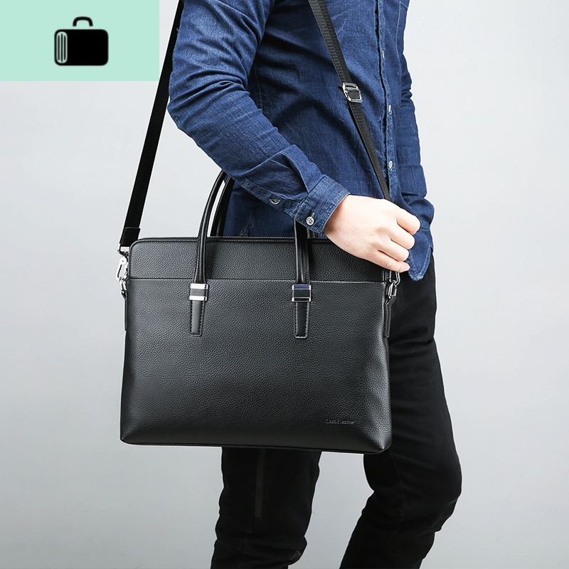 男包手提包商务男士公文包防水横款休闲电脑包男皮包