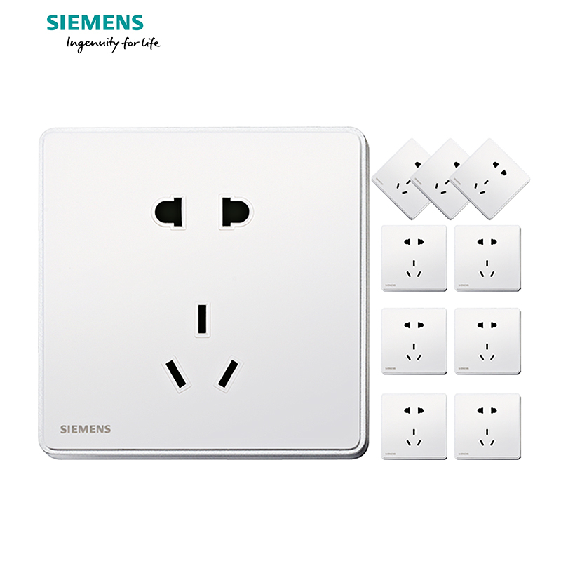 西门子(SIEMENS)开关插座 睿致钛银系列10A五孔电源插座10只装