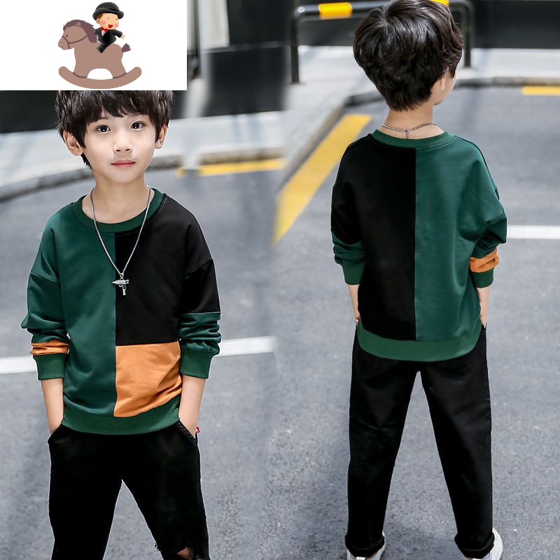 yuebin男童装春秋季6中童7小孩8男孩子9秋天长袖t恤衫上衣服5到12岁11