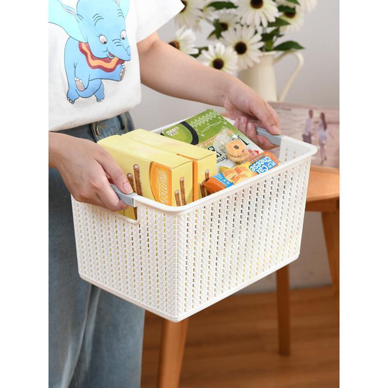 家柏饰(CORATED)厨房蔬菜塑料收纳筐客厅杂物零食仿藤编篮卫生间衣柜化妆品置物盒
