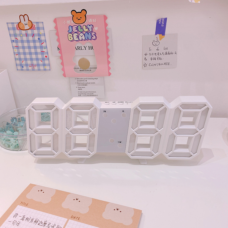 美帮汇*少女心的书桌摆件韩风数字钟学生时钟表挂钟夜光闹钟高清大图