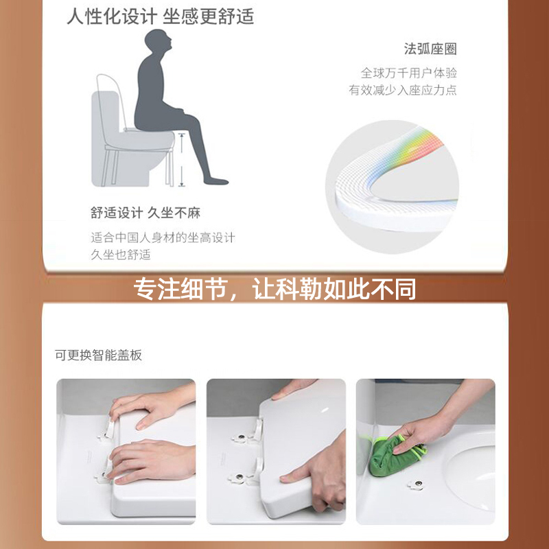 科勒齐悦丽裙版马桶坐便器家用科勒五级旋风分体虹吸马桶节水缓降盖板22746T/22747T