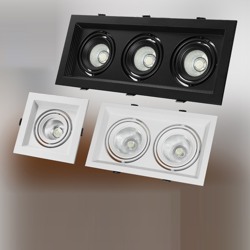 led格栅灯双头三头方形筒灯洛滑网格葡萄架铝嵌入式商用斗胆灯cob射灯