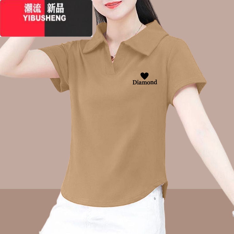 YIBUSHENG短袖t恤女季2024新款修身显瘦不规则小个子短款polo领上衣高清大图