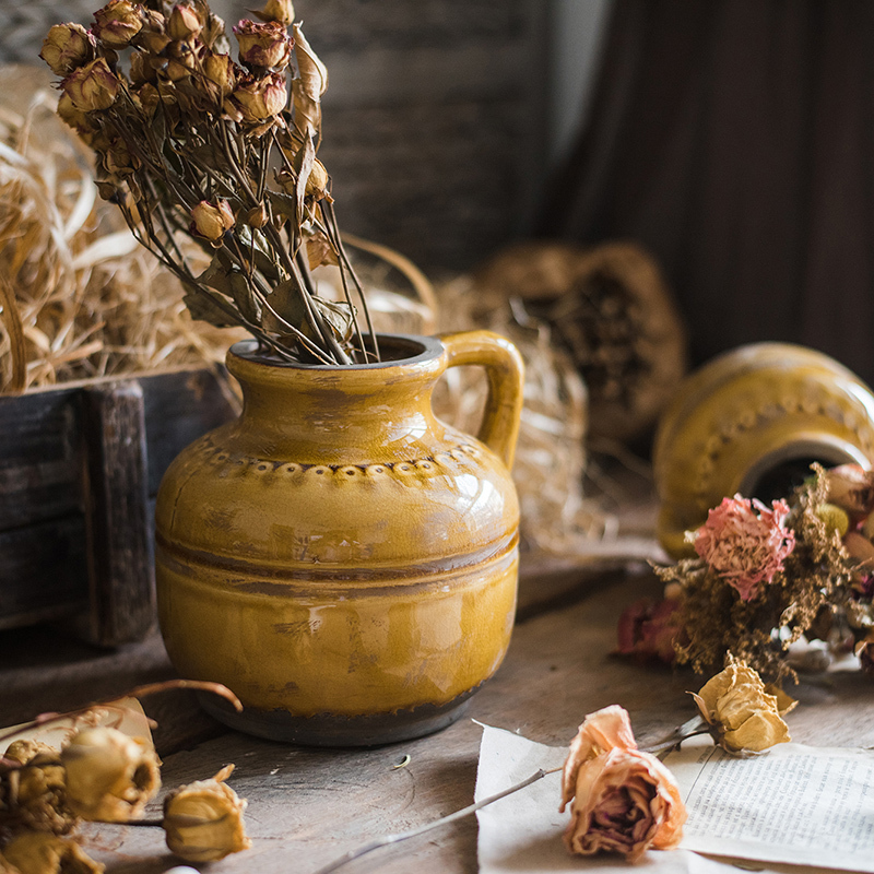 掬涵复古冰裂纹陶瓷花瓶花壶罐子花器装饰摆件怀旧美式乡村