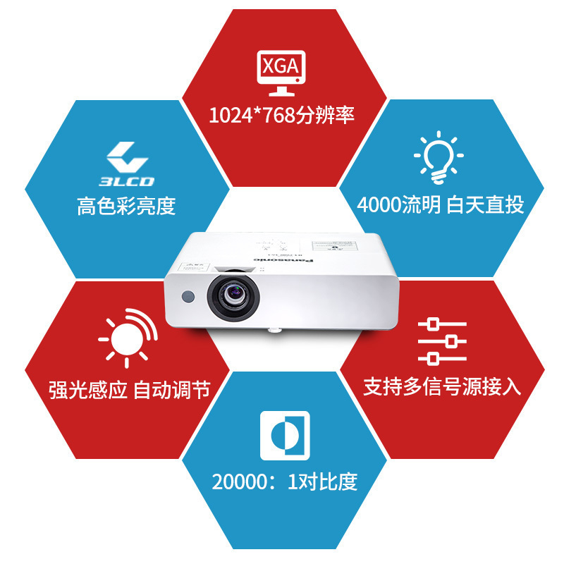 松下(Panasonic)PT-WX3901投影仪商务办公培训教学会议家庭影院投影机家用高清高亮投影仪 (4000流明 1024×768分辨率)