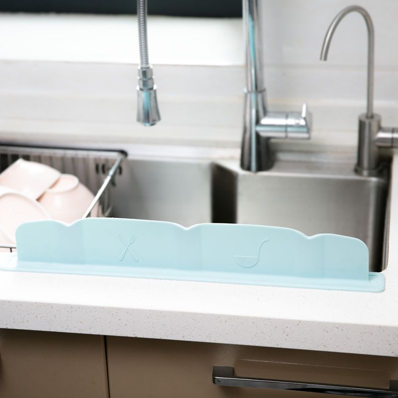 硅胶水池挡水板创意厨房小用品家用水槽防溅水隔水挡板 蓝色