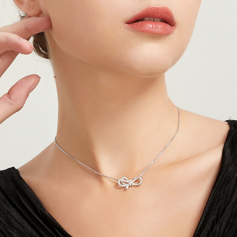 施华洛世奇swarovski银色蝴蝶结水晶项链5440643