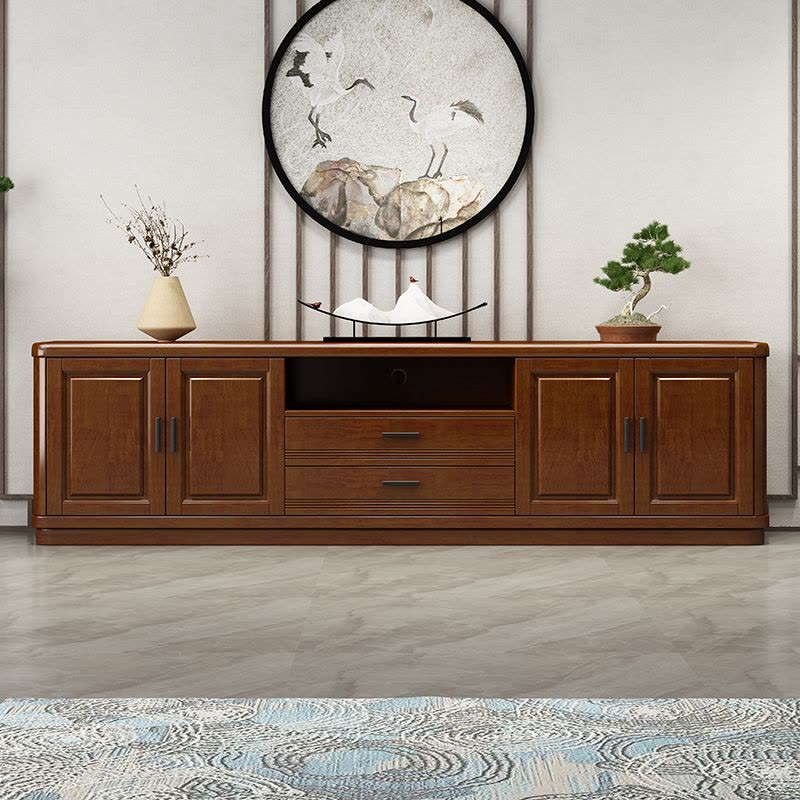 青木川 中式实木电视柜落地2024新款客厅卧室加高款收纳储物柜置物架矮柜家具影视柜地柜图片