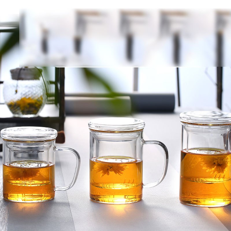 趣涉家居 家用加厚玻璃杯子花茶杯水杯可爱带盖把茶杯办公室过滤泡茶杯家居器皿生活日用水具杯具