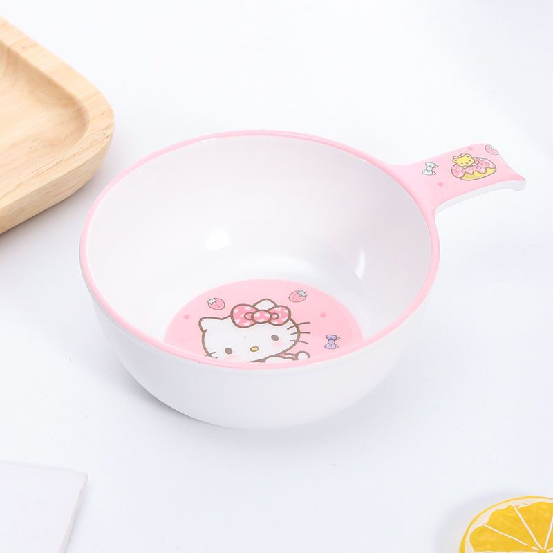 儿童碗可爱卡通幼儿园宝宝吃饭碗水杯子家用防摔密胺仿瓷餐具套装把柄