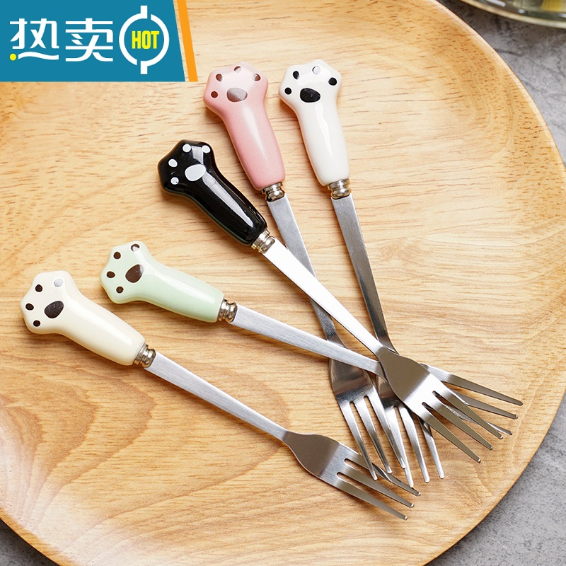 敬平水果叉子家用儿童安全可爱轻奢高端网红吃水果签果插小叉子水果叉 黄色5支装高清大图