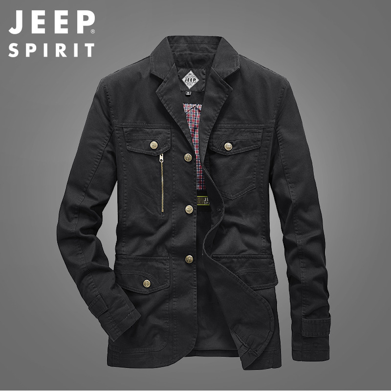 JEEP SPIRIT吉普春秋新款外套男西装领夹克青年休闲宽松上衣工装夹克男