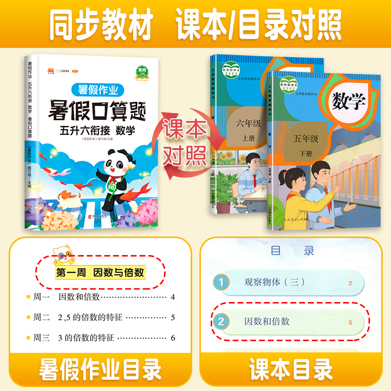[正版]五升六暑假衔接口算天天练 五年级下册六年级上册2023年新版人教版5升6小学生数学笔算口算题卡速算专项强化训