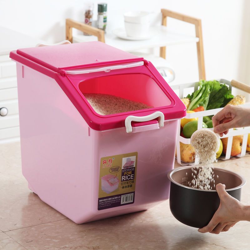 升级款﹕30斤透明黄色米桶塑料储米箱米缸面粉桶厨房密封防虫防潮带盖