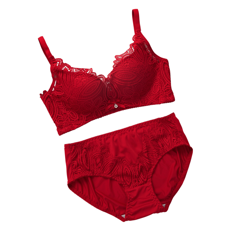 yunwuxin本命年胸罩和内裤红色套装女士性感文胸属牛本历年内衣组合装