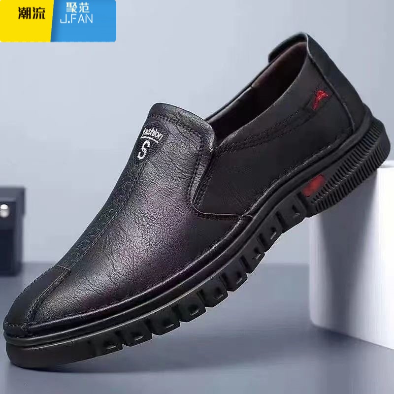聚范男鞋新款男士皮鞋潮流百搭软底休闲爸爸鞋子PU面工作干子活 F80黑色PU面 40