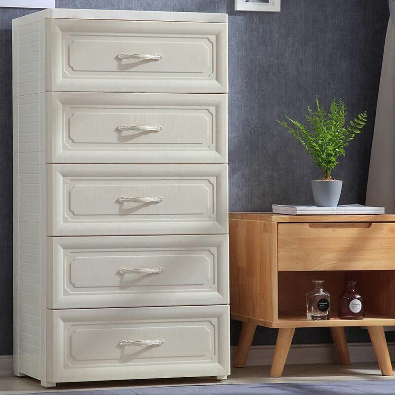 欧式大号抽屉式收纳柜储物柜塑料整理柜儿童宝宝衣柜收纳箱鞋柜子 欧式纯卡其纯大抽 八层图片