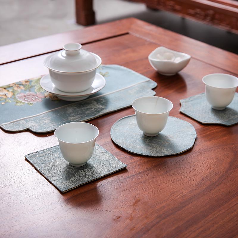 家柏饰(CORATED)新中式禅意桌旗茶几餐桌装饰布长条北欧现代简约电视柜五斗柜盖巾 映满帘-蓝色 杯垫-圆形13cm高清大图
