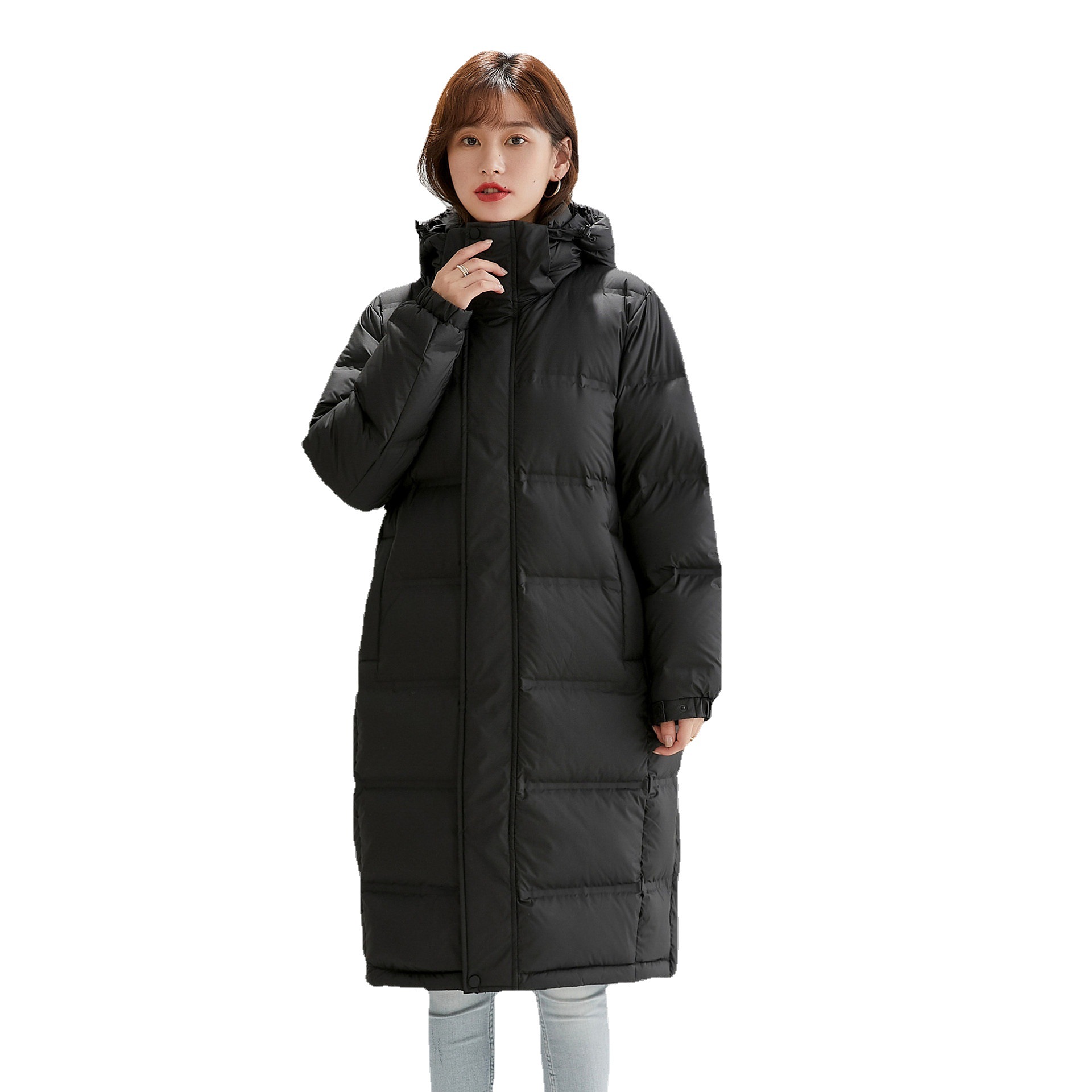 韩版90白鹅绒羽绒服连帽男女情侣青年中长款加厚外套高清大图