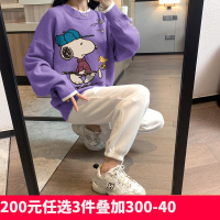 【史努比联名】唐狮01春秋新款女毛衣复古日系慵懒宽松外穿上衣 M 紫色