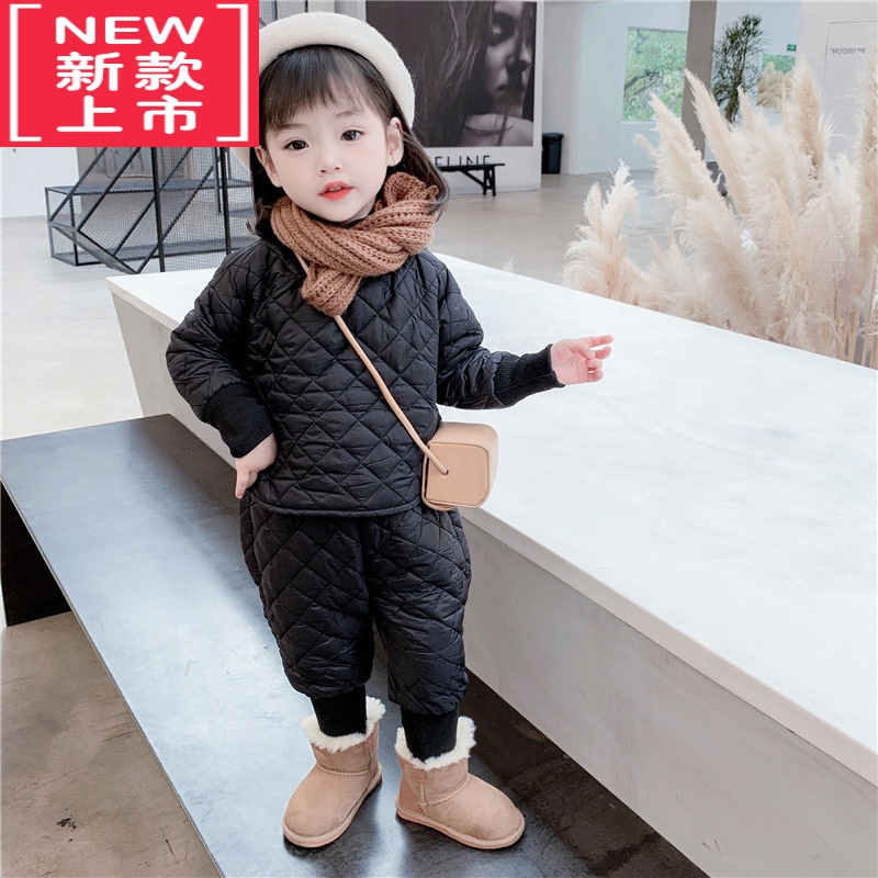 可莉允女宝宝冬装棉衣棉裤套装1-3岁5婴儿洋气加绒加厚儿童绗棉两件套潮棉服