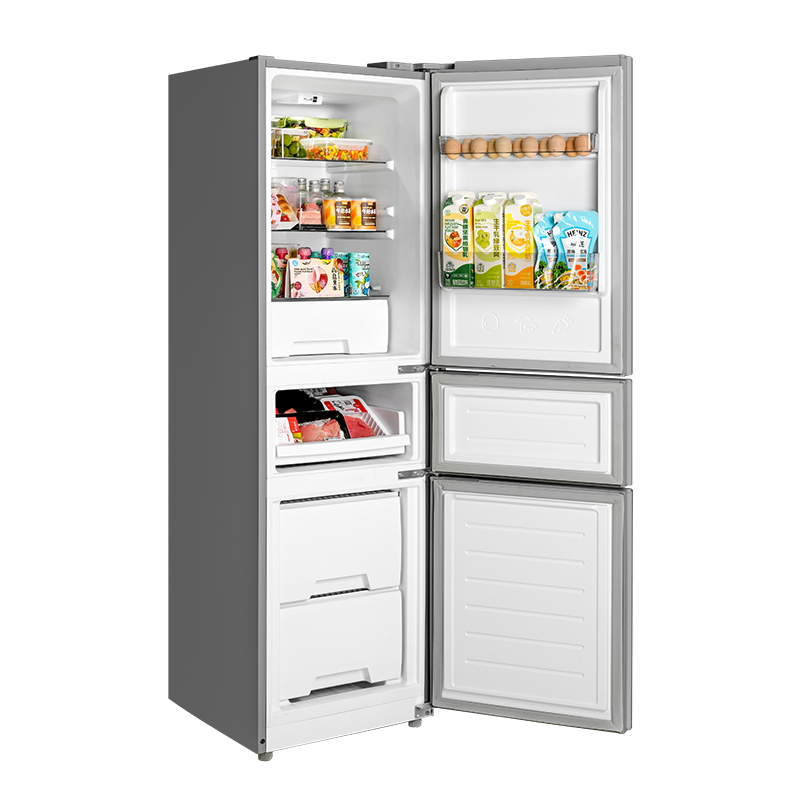 美的冰箱220L三门冰箱灰色租房家用客厅宿舍小型冰箱三开门三温低耗省电低音运行MR-231T高清大图