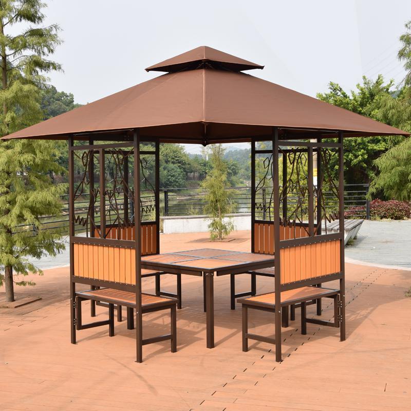 森美人户外遮阳庭院凉亭花园雨棚阳台休闲木屋凉亭欧式铁艺农庄茶水亭子 普通款（配1.2米桌子）