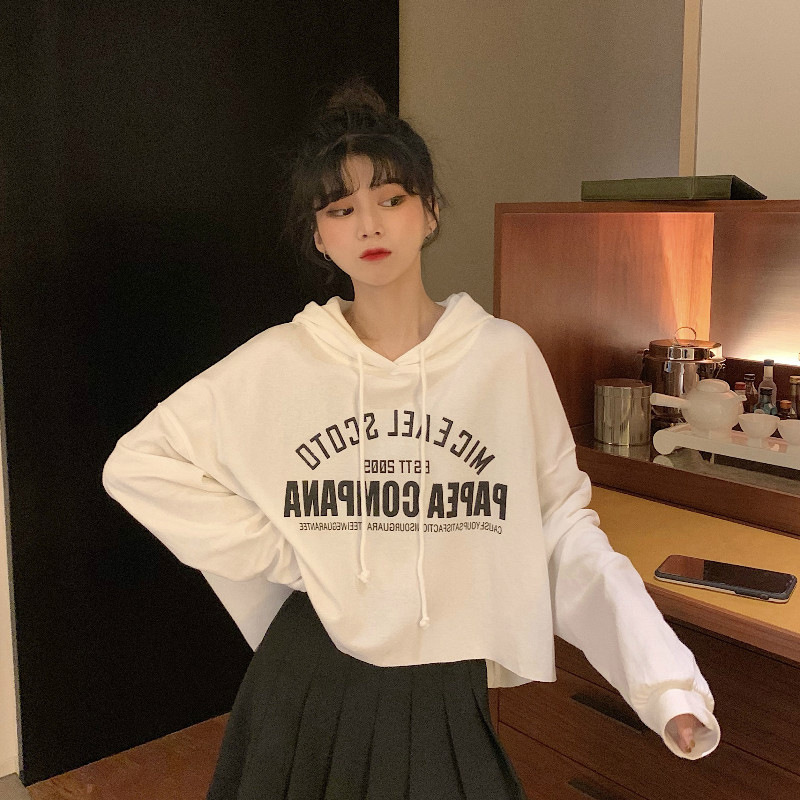 薄款卫衣女秋季新款韩版字母印花学生短款上衣连帽外套ins潮