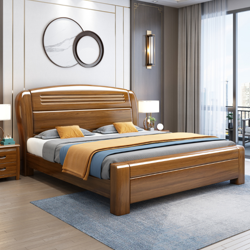 景山百岁床胡桃木床实木床双人床现代中式全实木家具木质床婚床抽屉床