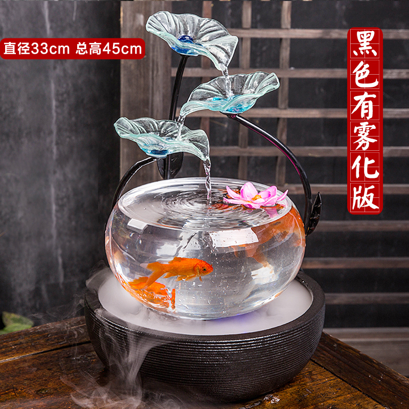家居鱼缸客厅流水器电视柜小摆件陶瓷喷泉办公室桌面创意开业礼品 三维工匠 流水鱼缸黑色大号(有雾化)高清大图