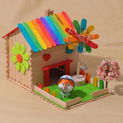 儿童手工diy小木屋制作房子建筑模型玩具幼儿园益智雪糕棒材料包松鼠