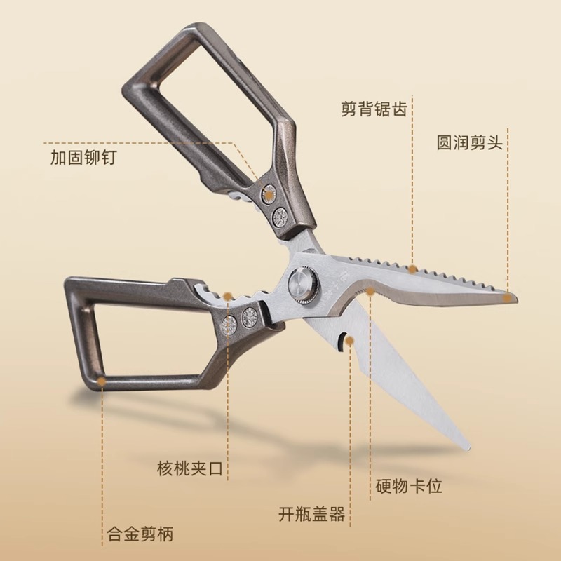 张小泉厨房剪刀家用不锈钢剪鸡鸭鹅骨头专用多功能食品级强力剪子8138高清大图