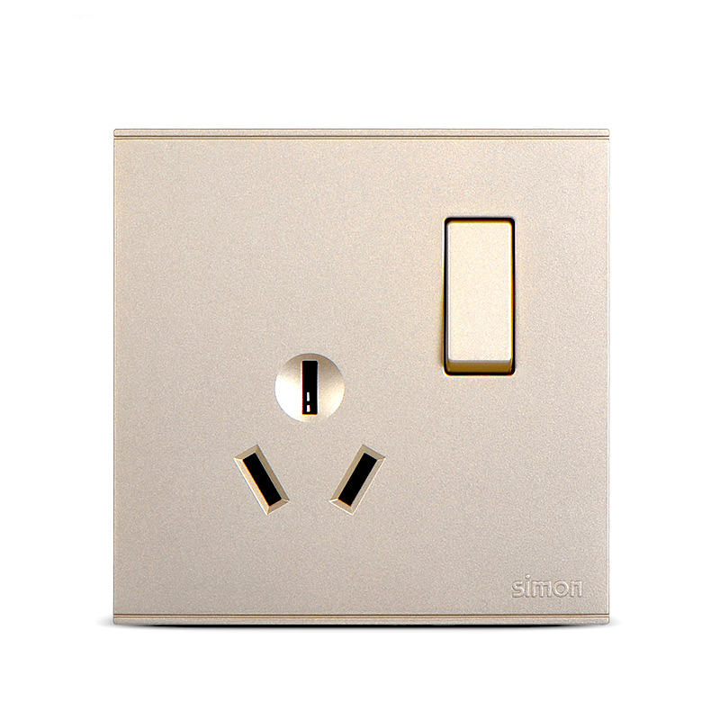 simon 西蒙 开关插座面板 e6系列香槟金色 16a 三孔带开关