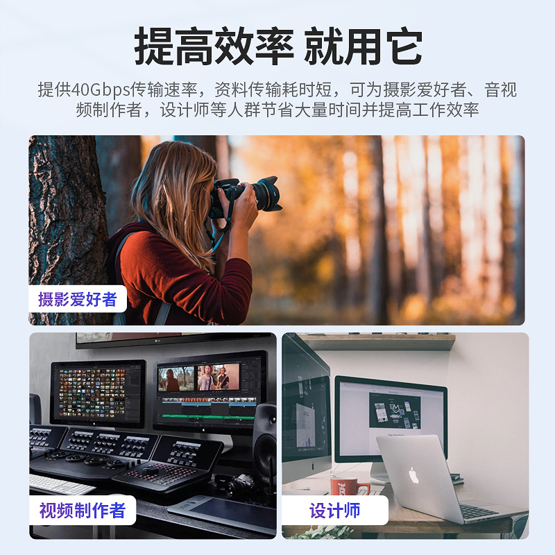 睿因(wavlink)WL-UTE02 雷电3移动硬盘盒固态硬盘盒m.2nvme电脑外置硬盘盒40Gbps高速传输