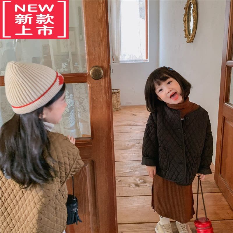 可莉允儿童棉袄外套秋冬韩版男女童绗棉上衣宝宝纯色格子休闲开衫姐弟装棉服图片