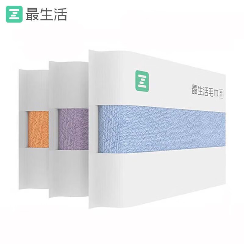 最生活毛巾纯棉男女士洗脸洗澡新疆棉长绒棉洗脸巾纯棉吸水 34*76cm120g蓝+紫+橘