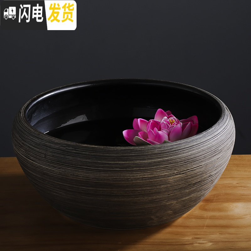 三维工匠陶瓷花盆大号碗水培碗莲睡莲铜钱绿萝多肉盆栽庭院金鱼缸 玫红色荷塘月色中号 中等花盆容器