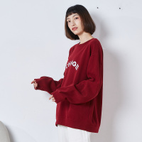 唐狮圆领卫衣女新款韩版宽松百搭外套复古感上衣秋装卫衣潮