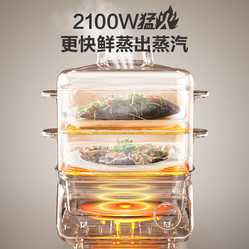 苏泊尔多功能电蒸锅家用大容量智能早餐机智能预约不粘电热锅 16L容量底锅分体可拆ZN26FC836高清大图