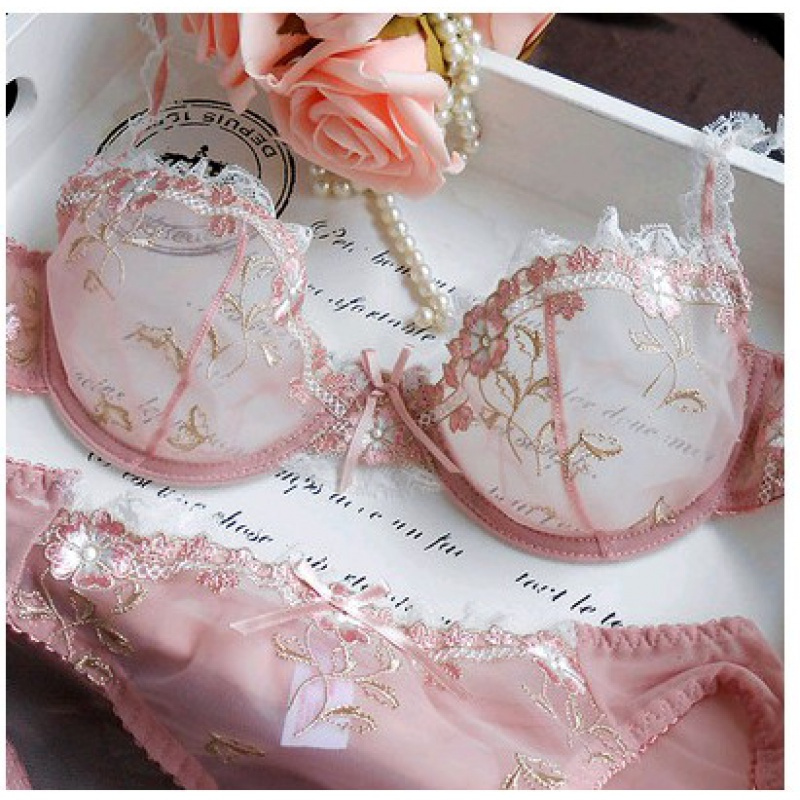 suntek夏季新款内衣女刺绣超薄款内衣透明诱惑情趣蕾丝文胸套装少情趣