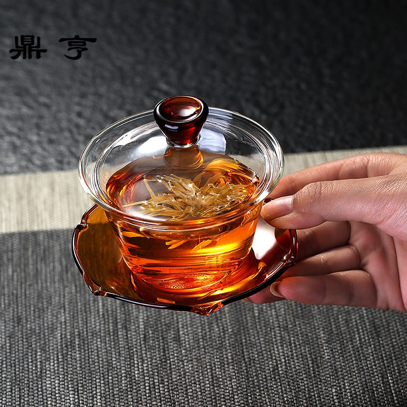鼎亨玻璃盖碗茶杯耐热加厚三才杯茶具泡茶碗大号功夫透明三才碗泡